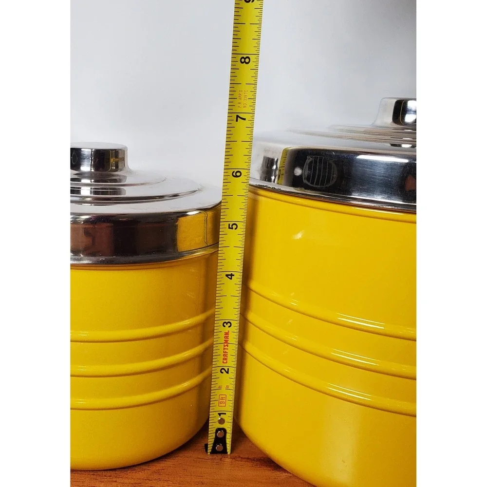 Vintage Pier 1‎ One Retro Diner Yellow Chrome Silver Metal Nesting Canister Set